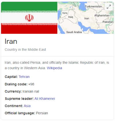 Map of Iran formerly Persia