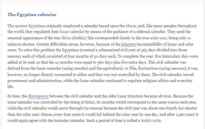 Egyptian invention of the 365-day year calendar