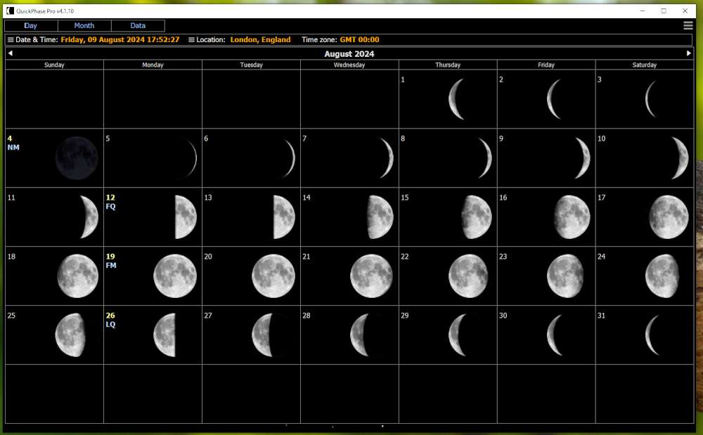 QuickPhase Pro screenshot of the Moon's Daily phases
